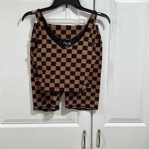 Pink lily black and brown checkered active set size medium NWOT